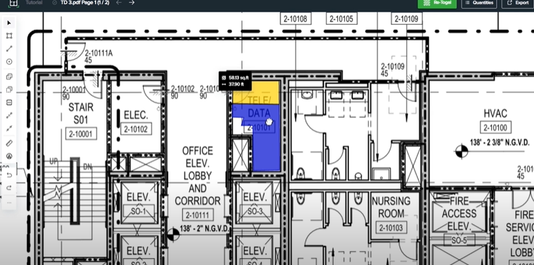 The area splits into two areas as can be seen in this product screenshot of Togal.AI