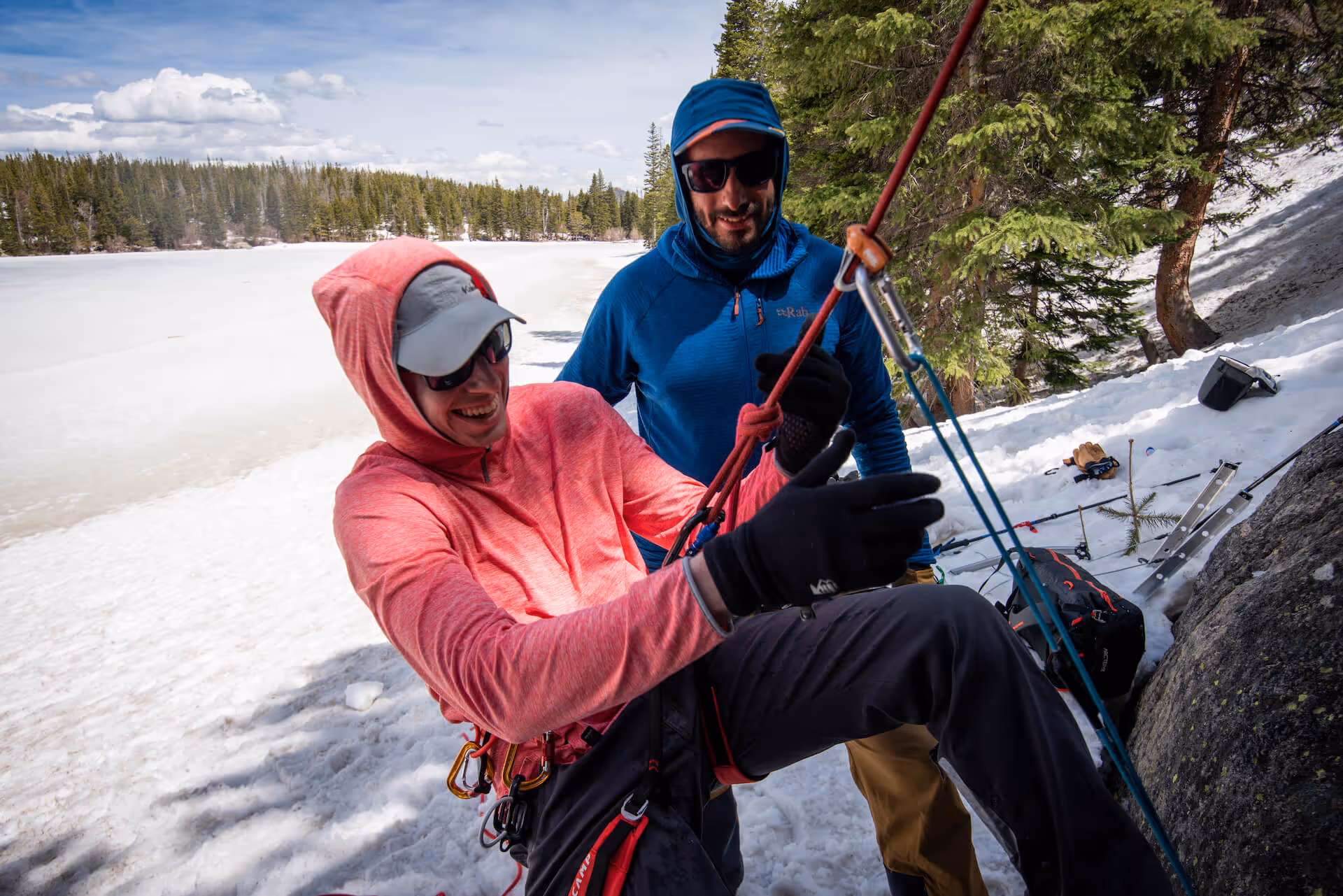 Photo of Colorado ice climbing guide Max Lurie providing instruction