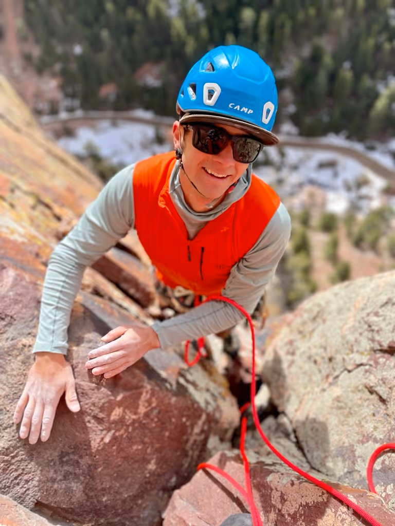 Photo of man climbing at Eldorado Canyon in Colorado