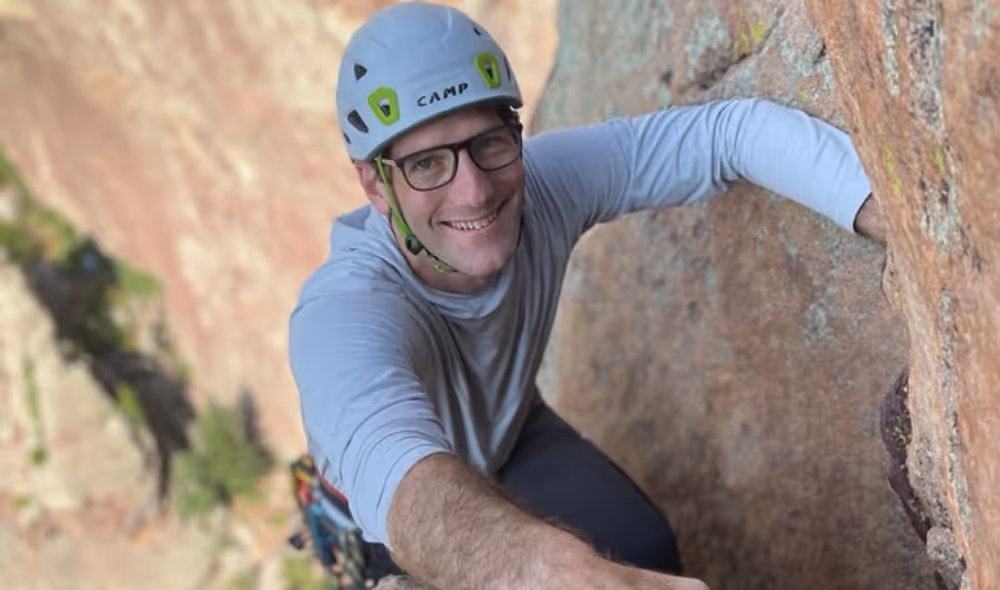 Man rock climbing at the Boulder, CO flatirons