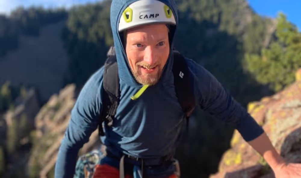 Man rock climbing in Boulder, CO