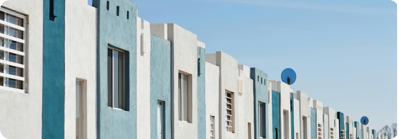 Blue apartment building