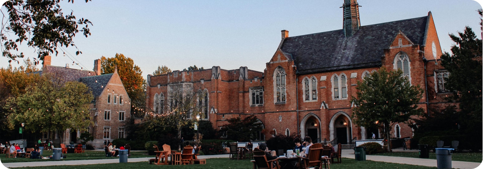 A pretty college campus with a dorm