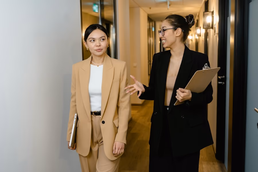 Apartment manager talking with a resident