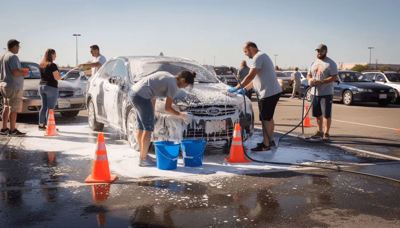 Residents washing cars