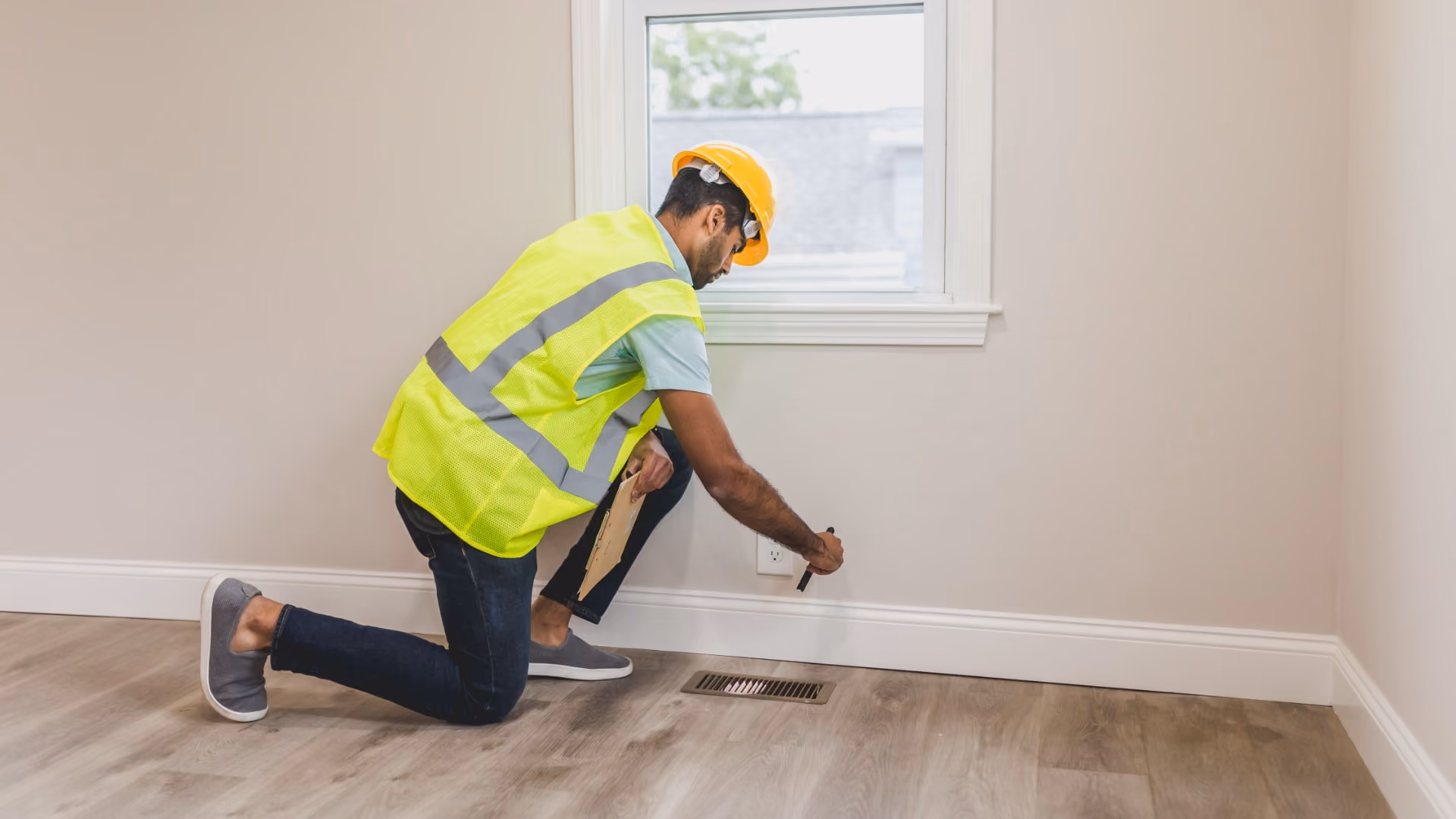 Maintenance technician inspecting an apartment to prepare the unit for a new resident.