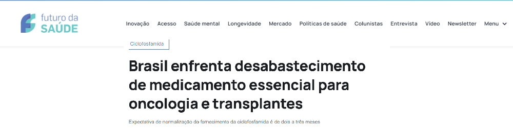 Desabastecimento de ciclofosfamida repercute na imprensa e reforça atuação da ABHH