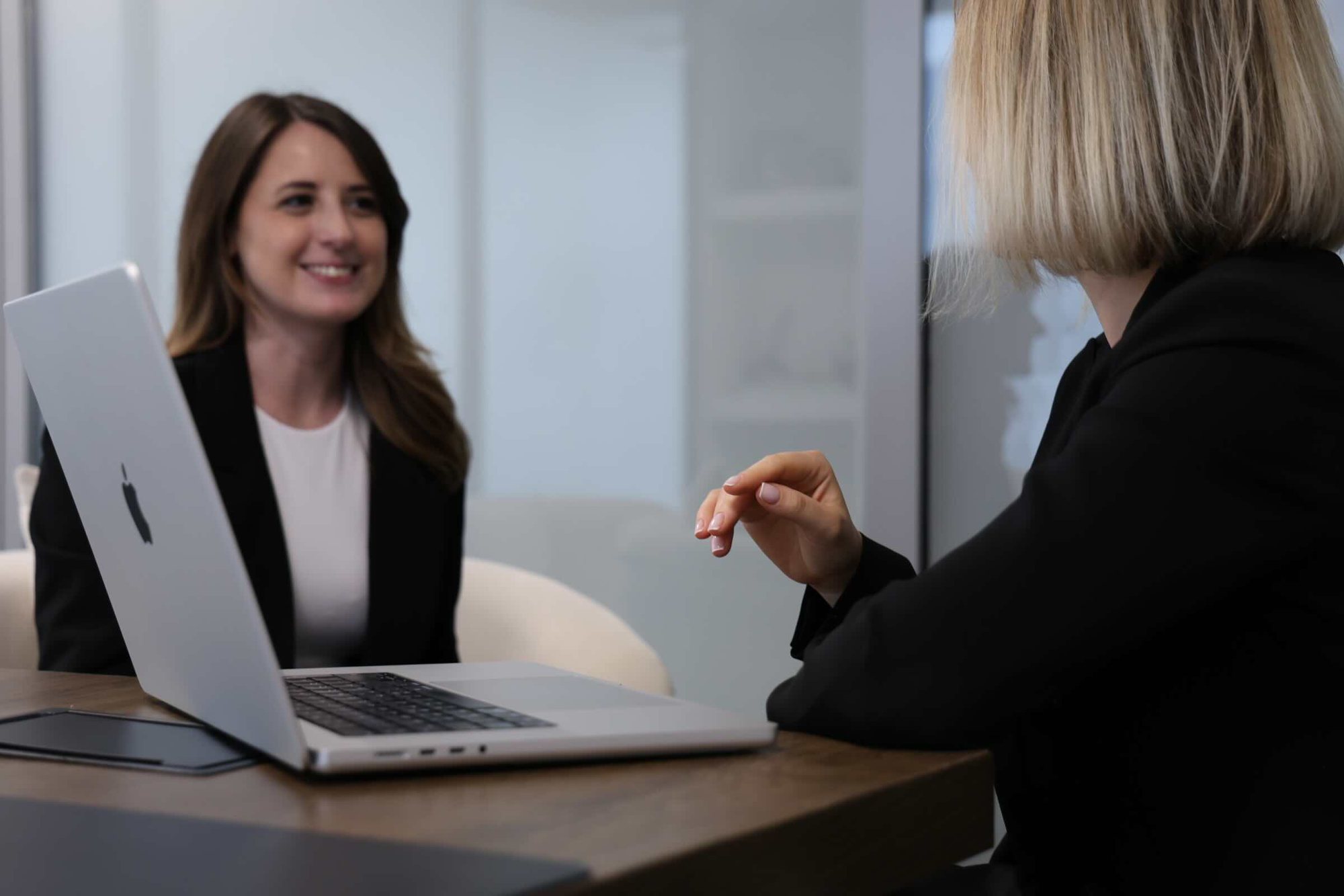 Recruiter smiling during a candidate interview