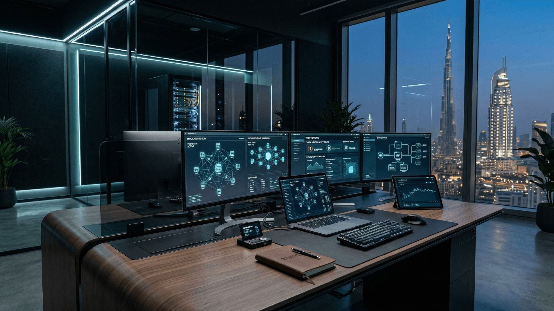 Blockchain network dashboards in an office