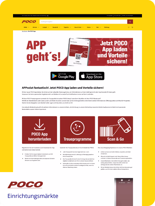 Übersicht der PocoApp-Site auf der Poco-Website