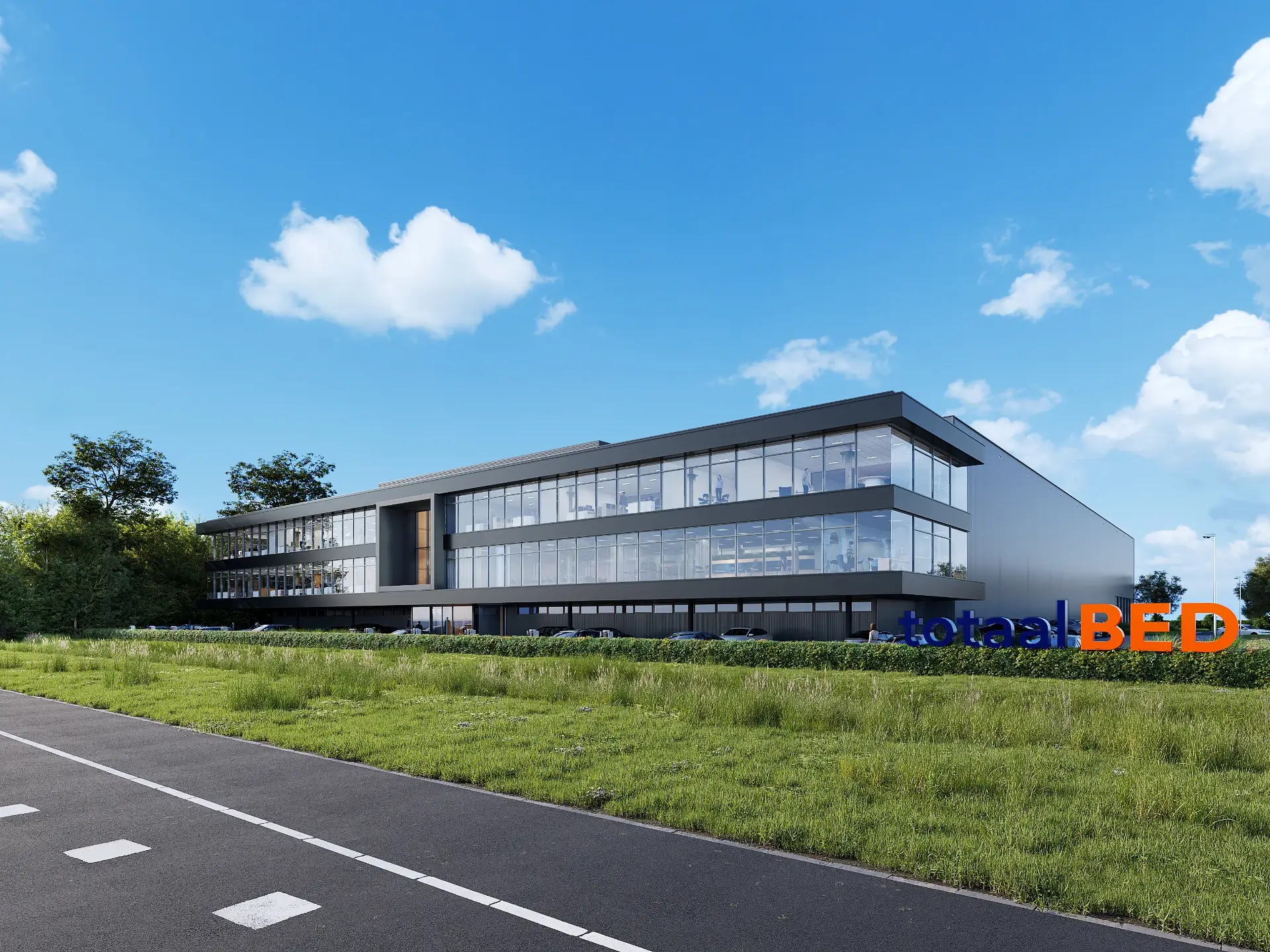 Duurzame en natuurinclusieve architectuur visualisatie van moderne schuurwoningen in het project De Es te Nooitgedacht voor Rofis.