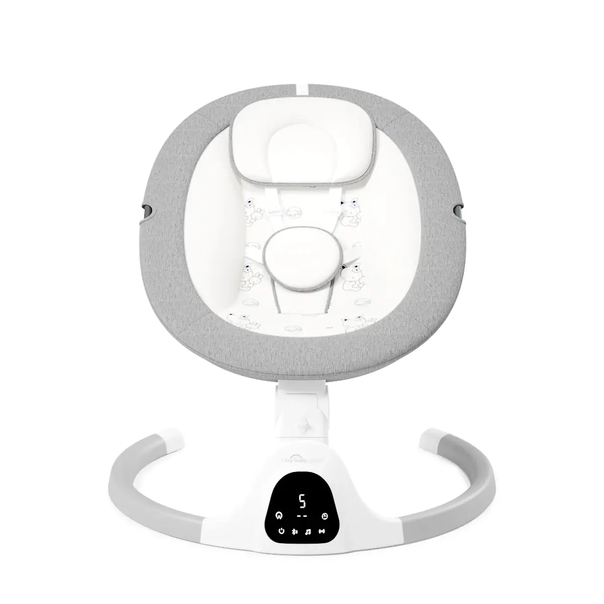 Product rendering van een automatische baby wipstoel in de kleur beige voor A Tiny Lovely Planet.
