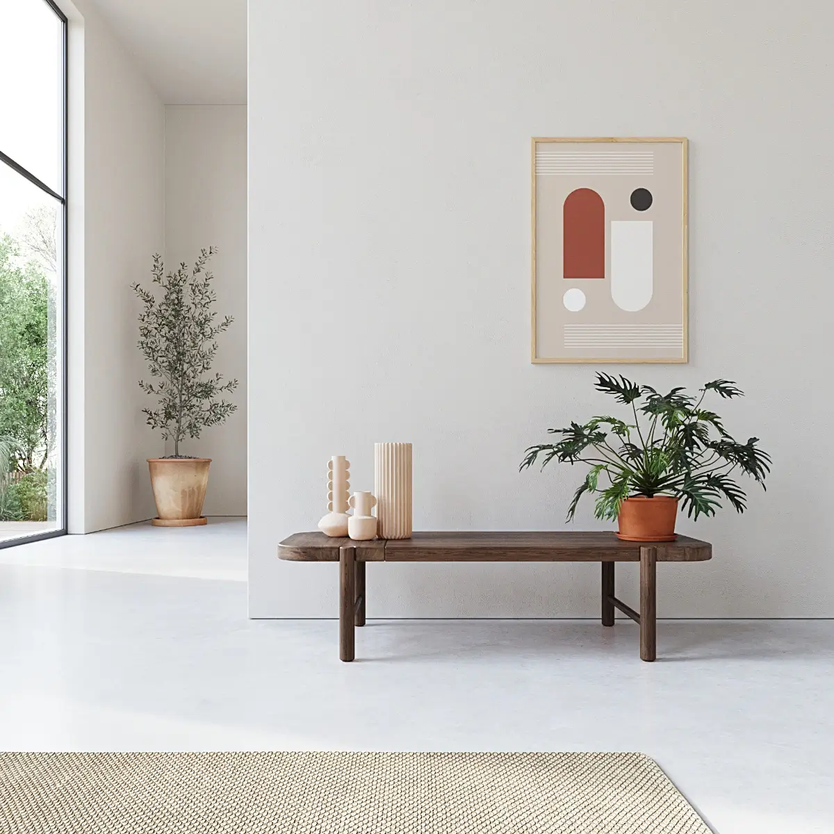 3D materiaal optie van het Studio À La Part Amon bankje uitgevoerd in donker eikenhout.