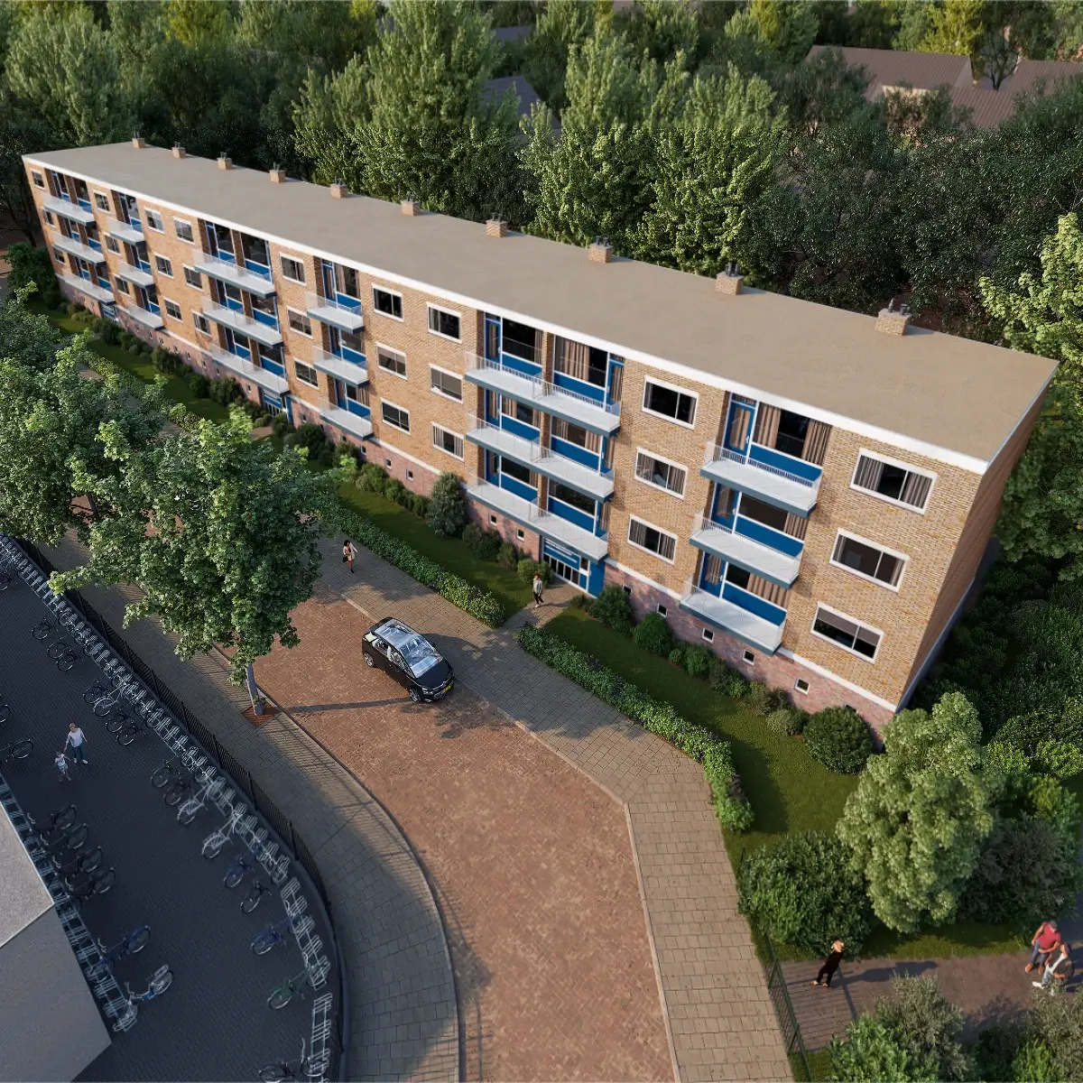Bestaande situatie van een appartementencomplex in rode baksteen voor de verduurzaming door een VvE.