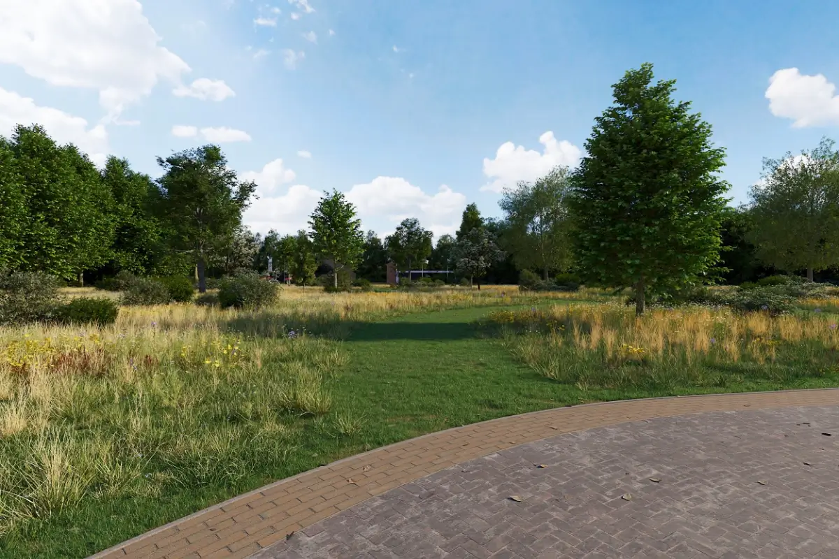 Fotorealistische 3D-visualisatie van het groenplan en de natuurontwikkeling in Nooitgedacht (Rolde), in opdracht van de gemeente Aa en Hunze