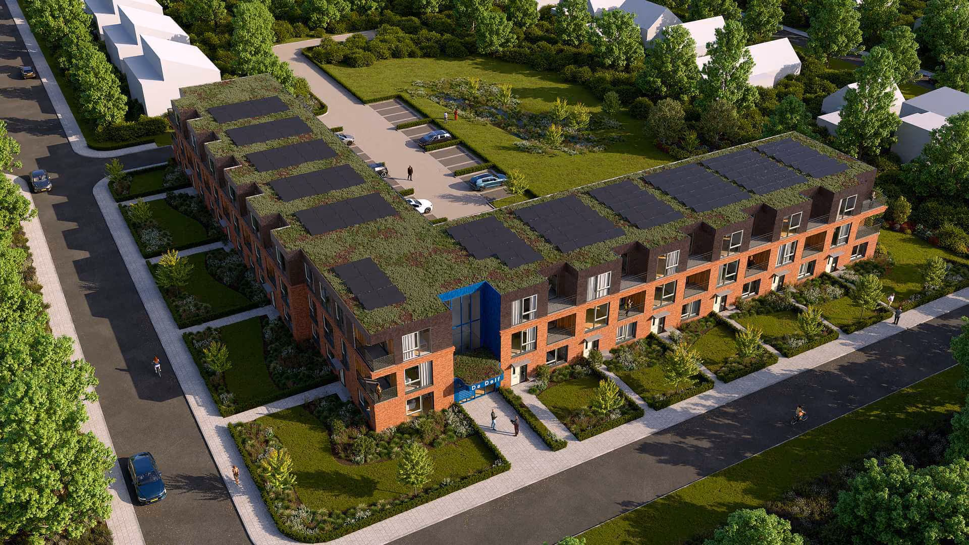 3D vogelvlucht visualisatie van nieuwbouwproject De Delf in Appingedam door Van Wijnen.