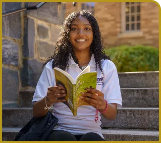 Girl reading on stairs