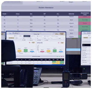 Screens displaying the school data dashboard