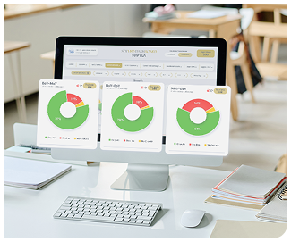 Mac showing pie charts of the school data dashboard