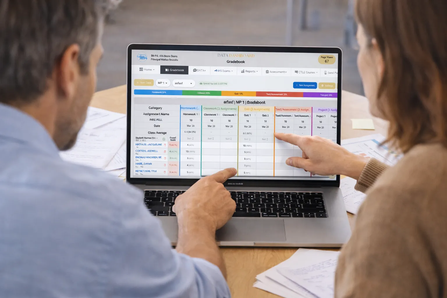 Father reading text message attendance report