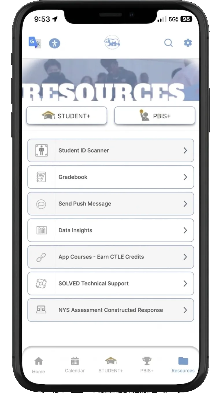 Staff resources hub in a NYC school app, providing curriculum documents, guidelines, and instructional tools.