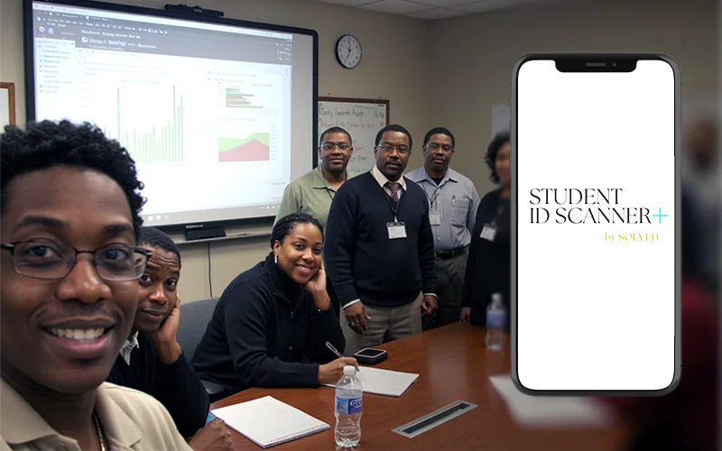 School administrators review attendance analytics and training for the Student ID Scanner+ app