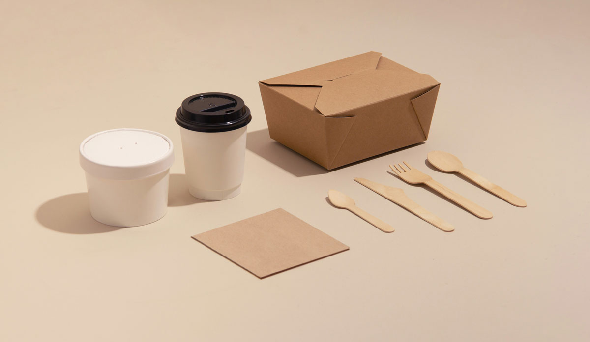 sustainable packaging on beige background