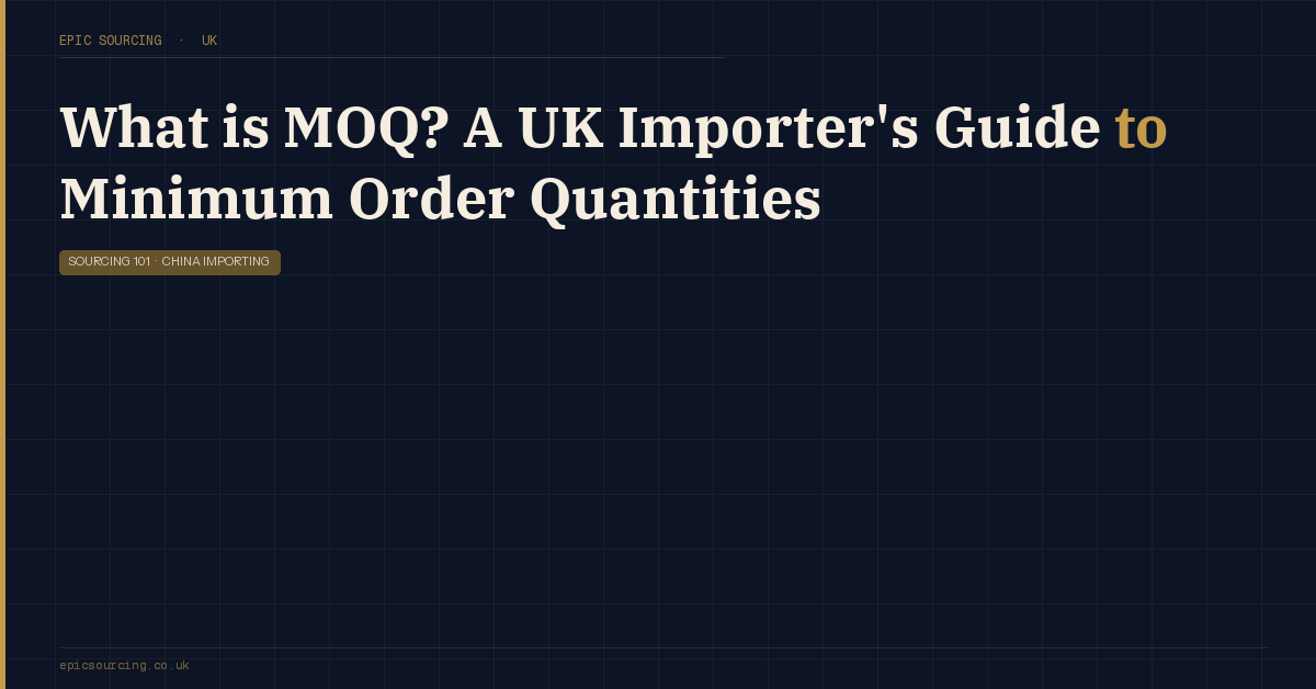 UK importer reviewing minimum order quantity paperwork from a Chinese manufacturer, with product samples on a desk