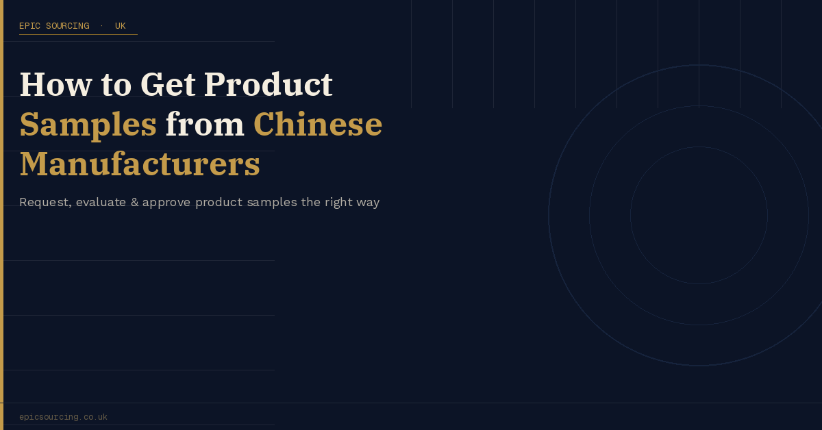 Product samples from Chinese manufacturers laid out on a desk alongside a quality evaluation scorecard and measuring calipers