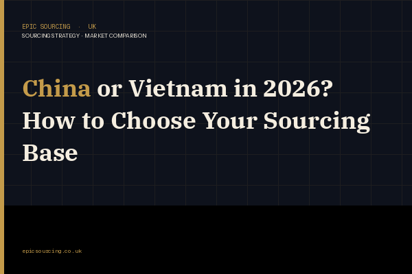 Map of China and Vietnam with sourcing decision icons for UK importers