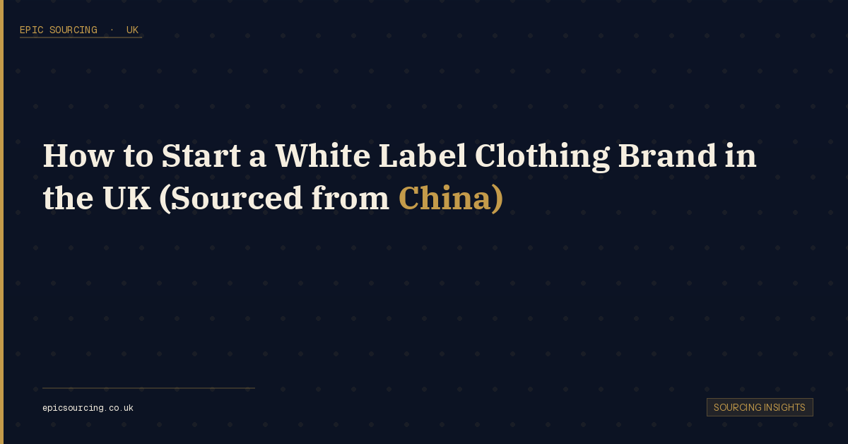 White label clothing garments with custom branding tags and packaging on a clean background
