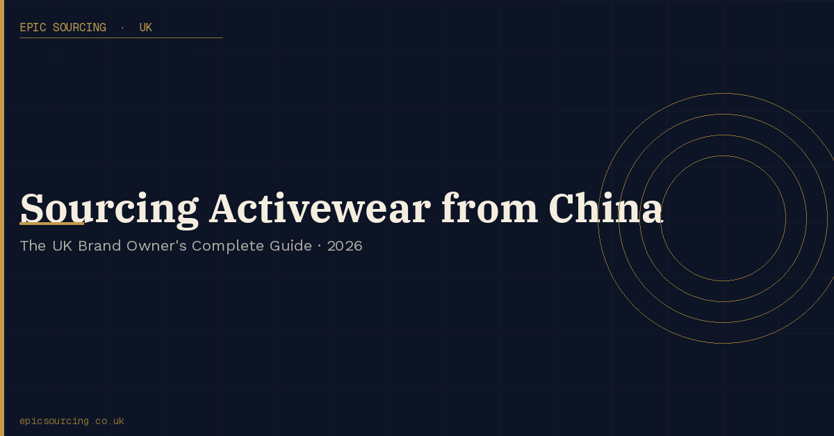 Rack of colourful activewear leggings and sports bras sourced from Chinese manufacturers for UK fitness brands