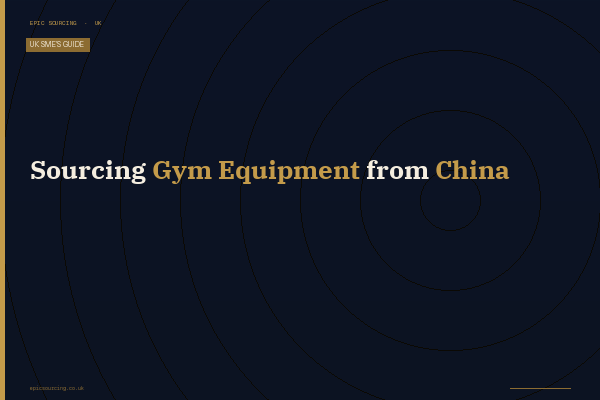 UK gym equipment including rubber hex dumbbells and a weight bench, representing products sourced from Chinese manufacturers for UK small businesses