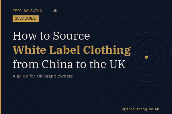 Rack of white label clothing garments in a Chinese factory ready for UK brand labelling