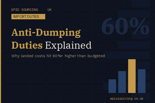 UK importer reviewing landed cost spreadsheet with customs duty documents on desk