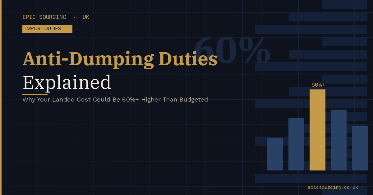 UK importer reviewing landed cost spreadsheet with customs duty documents on desk
