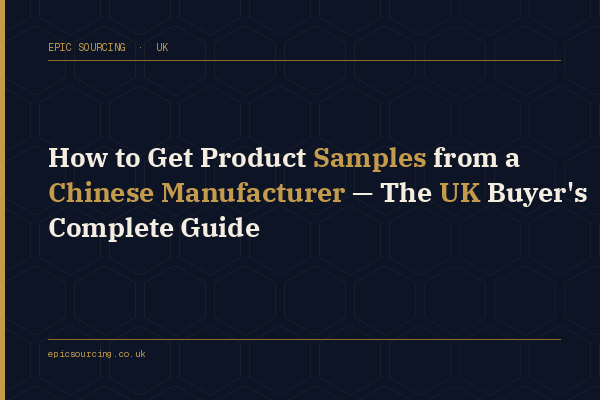 A product sample being carefully inspected at a quality control station, with specification documents and a checklist, representing the sampling process for UK importers sourcing from China.