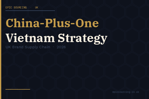 UK entrepreneur reviewing a map of China and Vietnam manufacturing hubs, planning a dual-source supply chain strategy for their brand