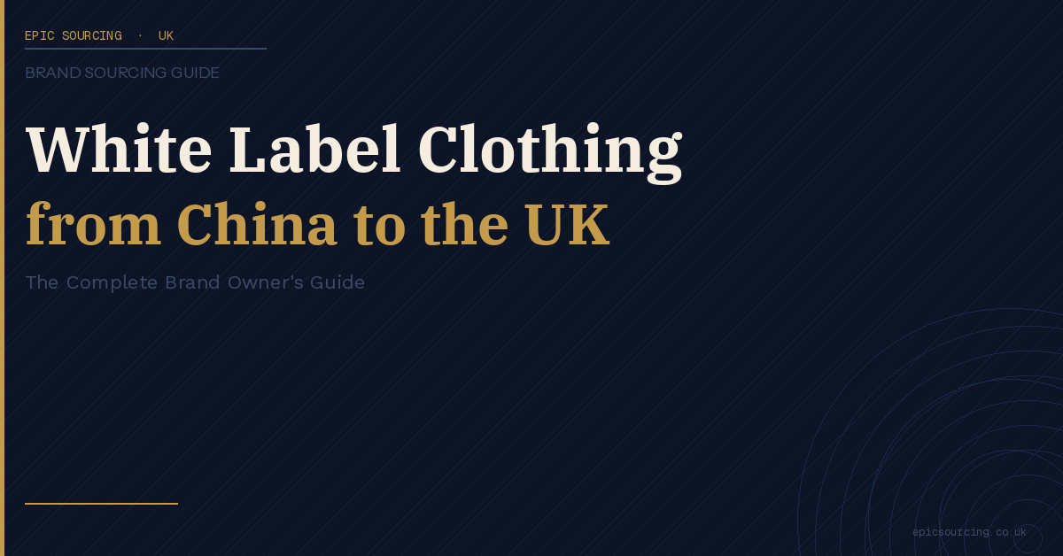 Rack of unbranded white label garments in a Chinese factory, ready for UK brand labelling and export to the United Kingdom