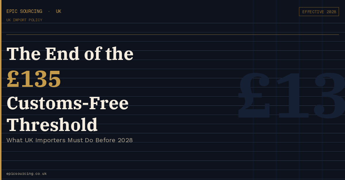 UK importer reviewing customs threshold changes with Epic Sourcing plain-English guide for importers 2028