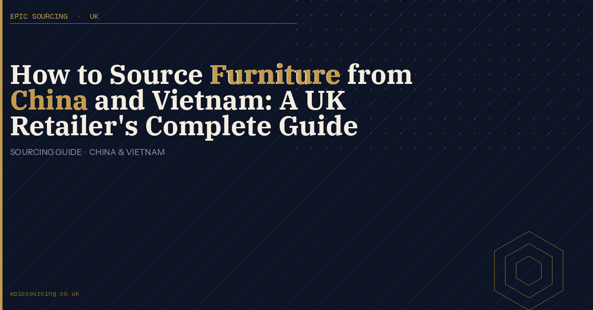 UK retailer inspecting furniture samples in a Chinese factory showroom, with wooden chairs and sofas on display
