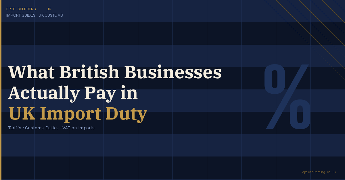 UK customs declaration form and shipping containers representing import duty costs from China