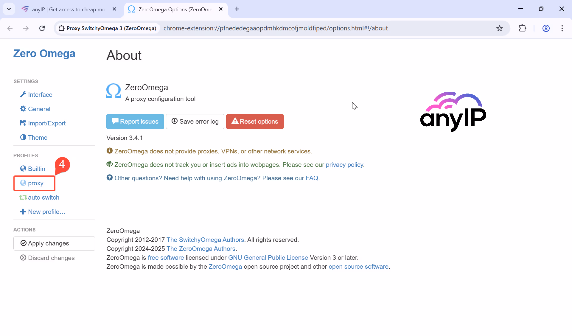 Select a proxy profile in SwitchyOmega (ZeroOmega)