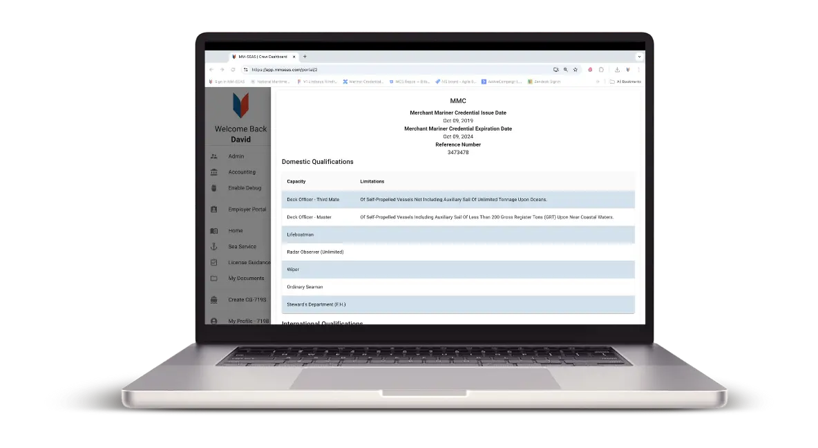 Maritime Employers can view their employees USCG licenses in one location.