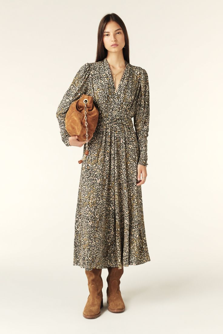 robe longue imprimée serpent avec sac à main