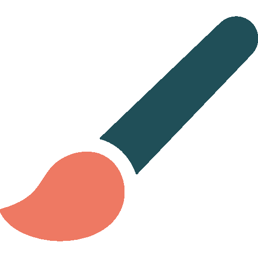 Icône d'un pinceau avec un manche bleu foncé et des poils orange.