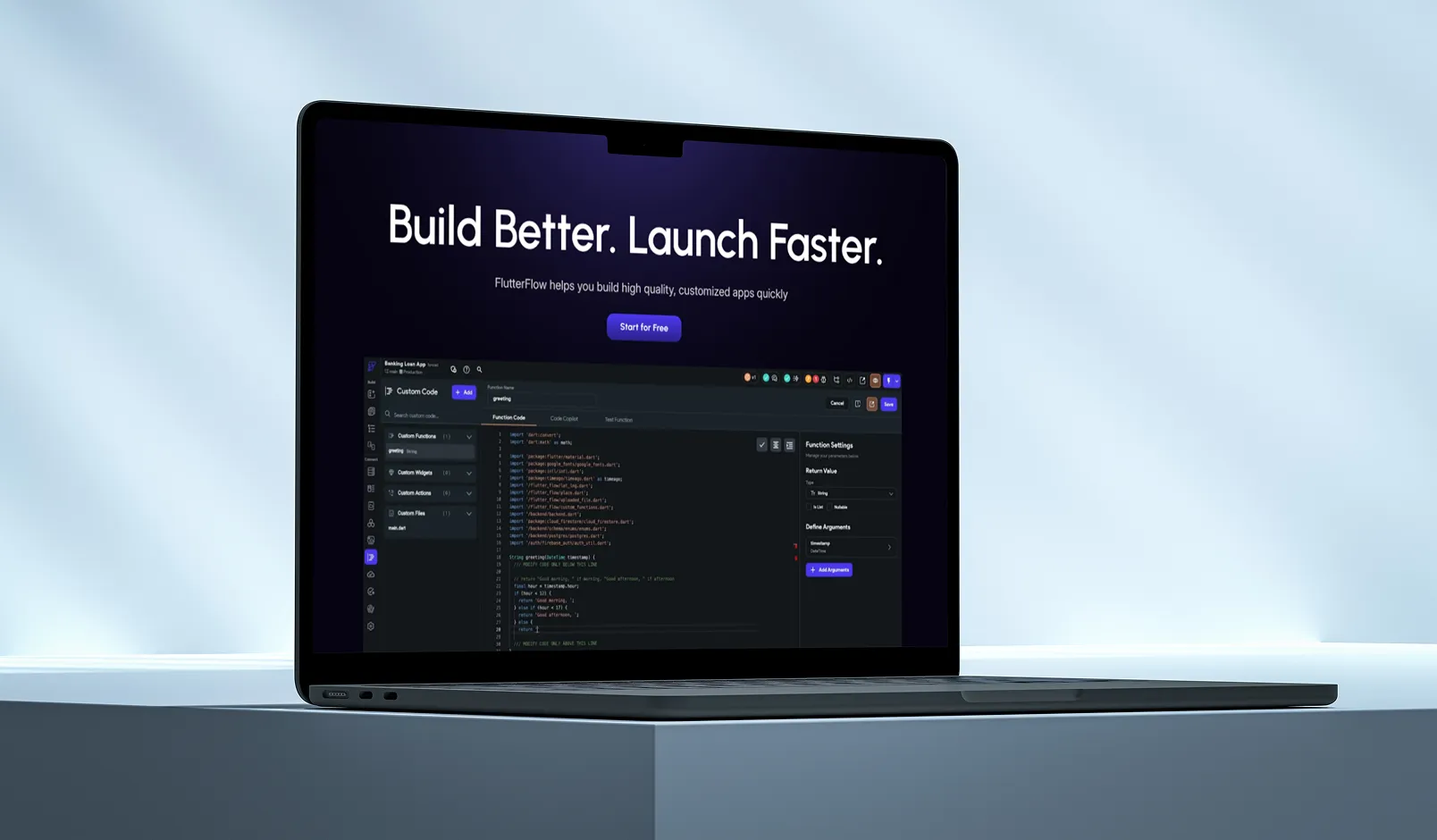 Flutterflow 3d mockoup of macbookg