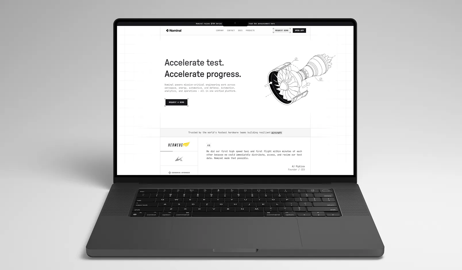 3d mockup of laptop showing nominal homepage