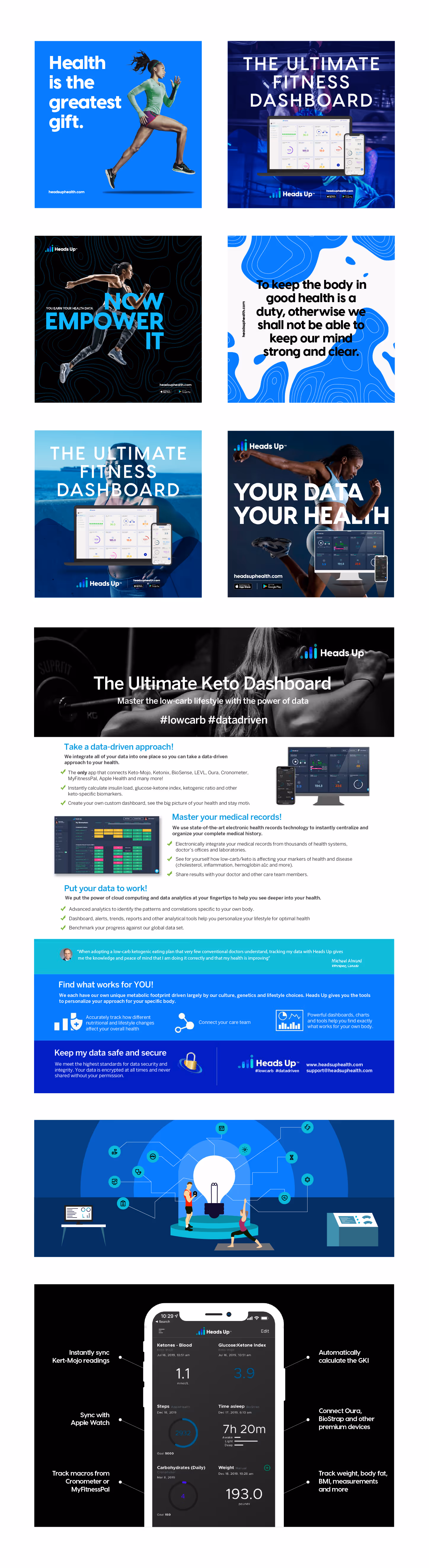 In my role as Lead Graphic Designer at Birch River Design Group, I led the design and execution of end-to-end creative solutions for clients including Heads Up Health, Big Game Golf, Pinnacle Golf Vacations, IDwell, and Taylor Street. My work spanned brand identity development, marketing collateral, social media campaigns, digital ads, email campaigns, and user interface design.
I developed cohesive visual systems—logos, typography, color palettes, and brand assets—that strengthened brand recognition, ensured consistency across all touchpoints, and enhanced audience engagement. By collaborating closely with clients and internal teams, I delivered high-impact designs that effectively communicated each brand’s story and translated seamlessly across both digital and print platforms, helping clients stand out in competitive markets.
