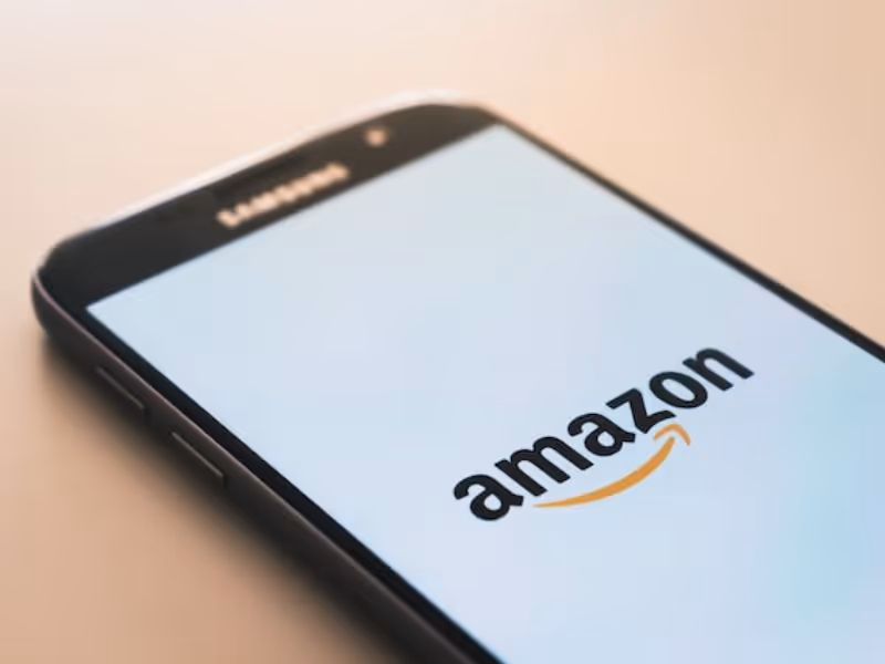Phone screen with the Amazon logo